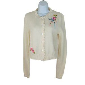 House of CB Women's Size S Embroidered Floral Wool Ivory Cardigan Sweater